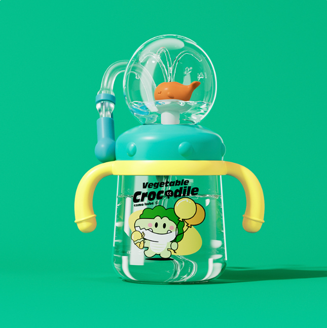 Bouteille d'eau fontaine de plongée pour enfants motif baleine - Gobelet antifuite en Tritan (Diverses tailles et couleurs)