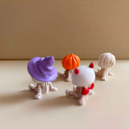 4Pcs Halloween Mini Figurines Set, Spooky Resin Decor with Pumpkins Ghosts Skulls for Party Home Garden Decoration
