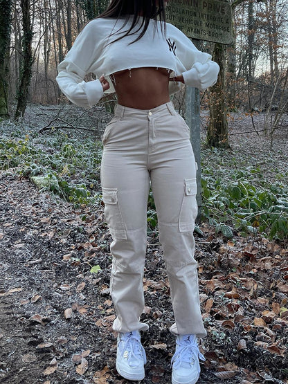 Pantalon cargo taille haute élégant